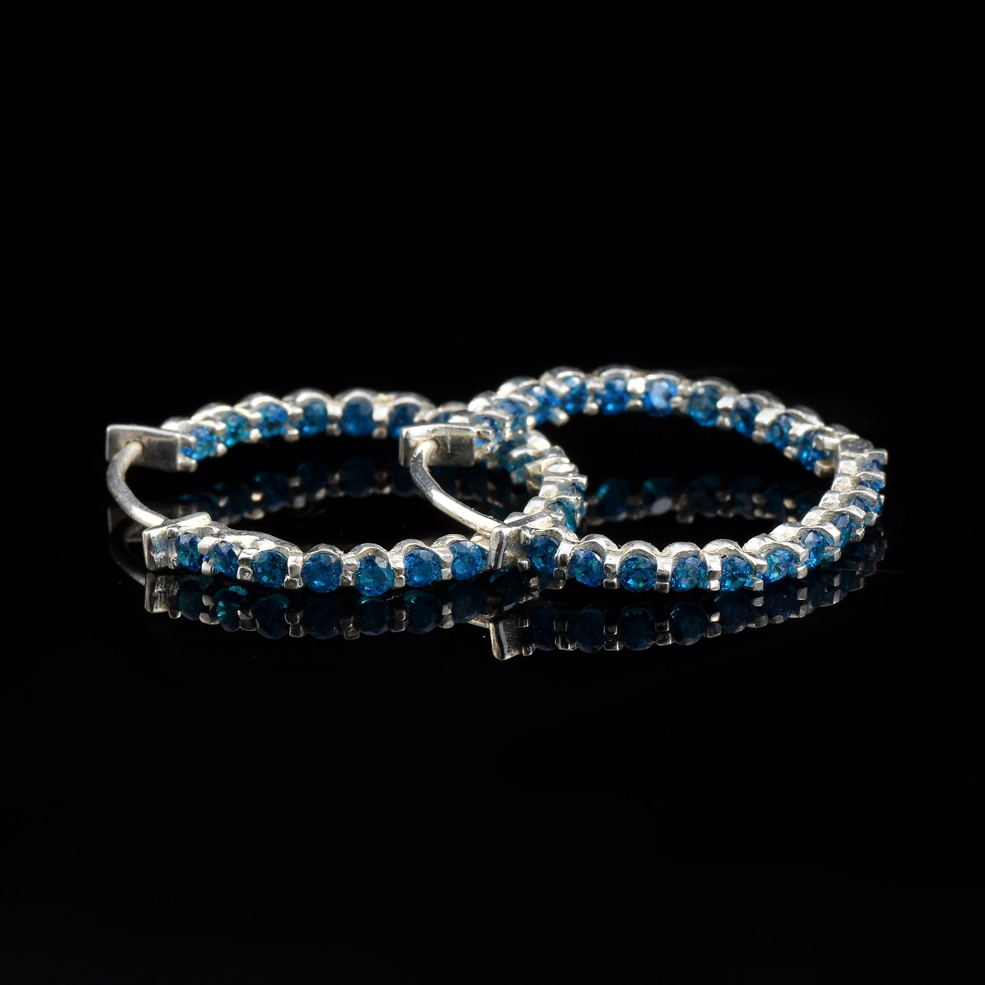 0.30 Carat Round London Blue Topaz Hoop Earrings 925 Sterling Silver