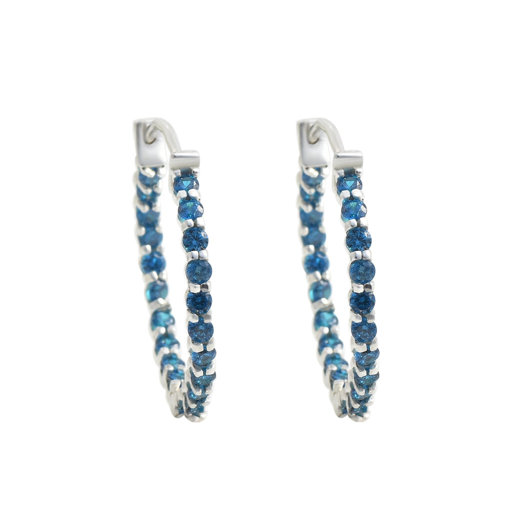 0.30 Carat Round London Blue Topaz Hoop Earrings 925 Sterling Silver