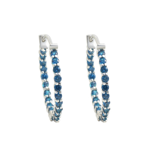 0.30 Carat Round London Blue Topaz Hoop Earrings 925 Sterling Silver