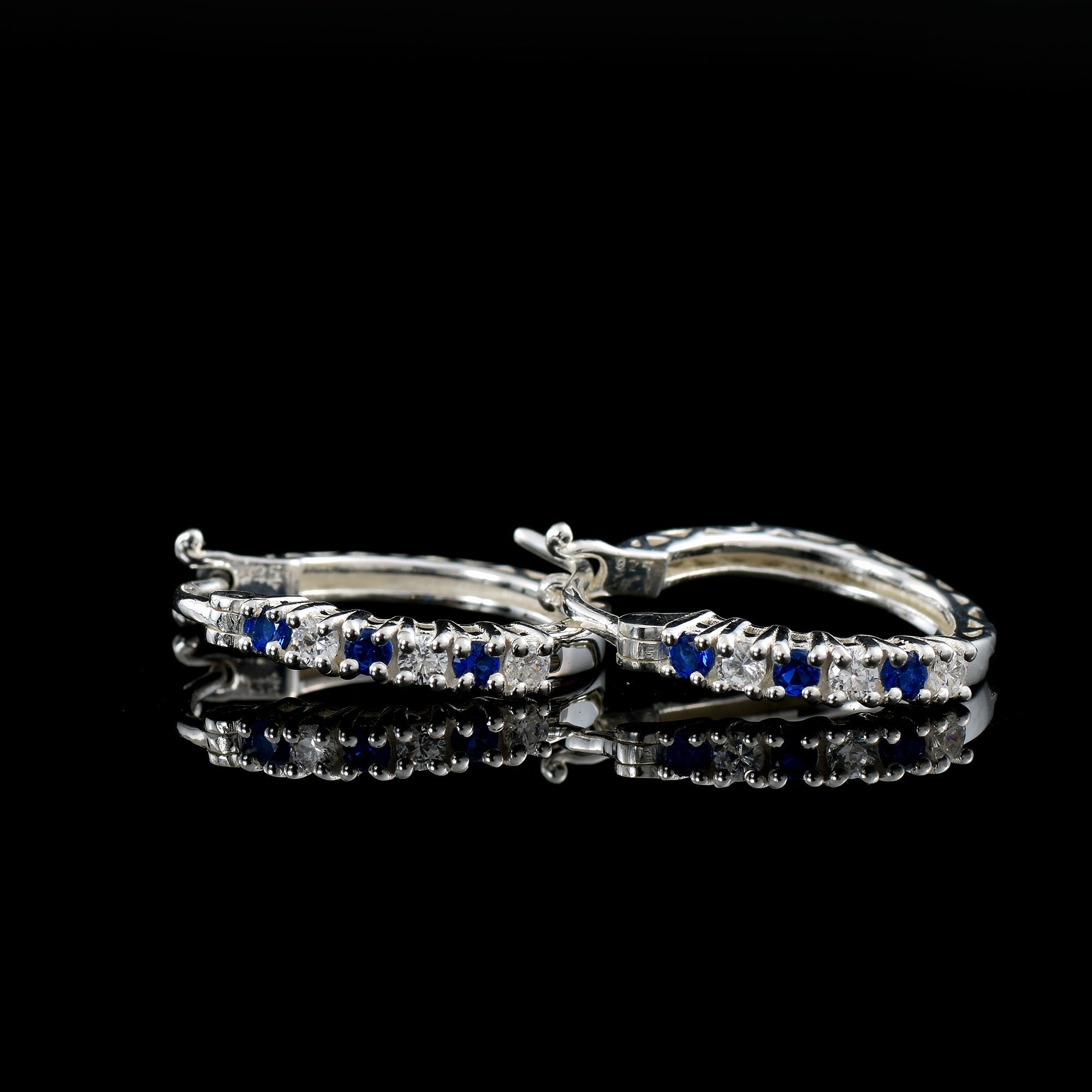 0.36 Carat Round Blue Sapphire Hoop Earrings 925 Sterling Silver
