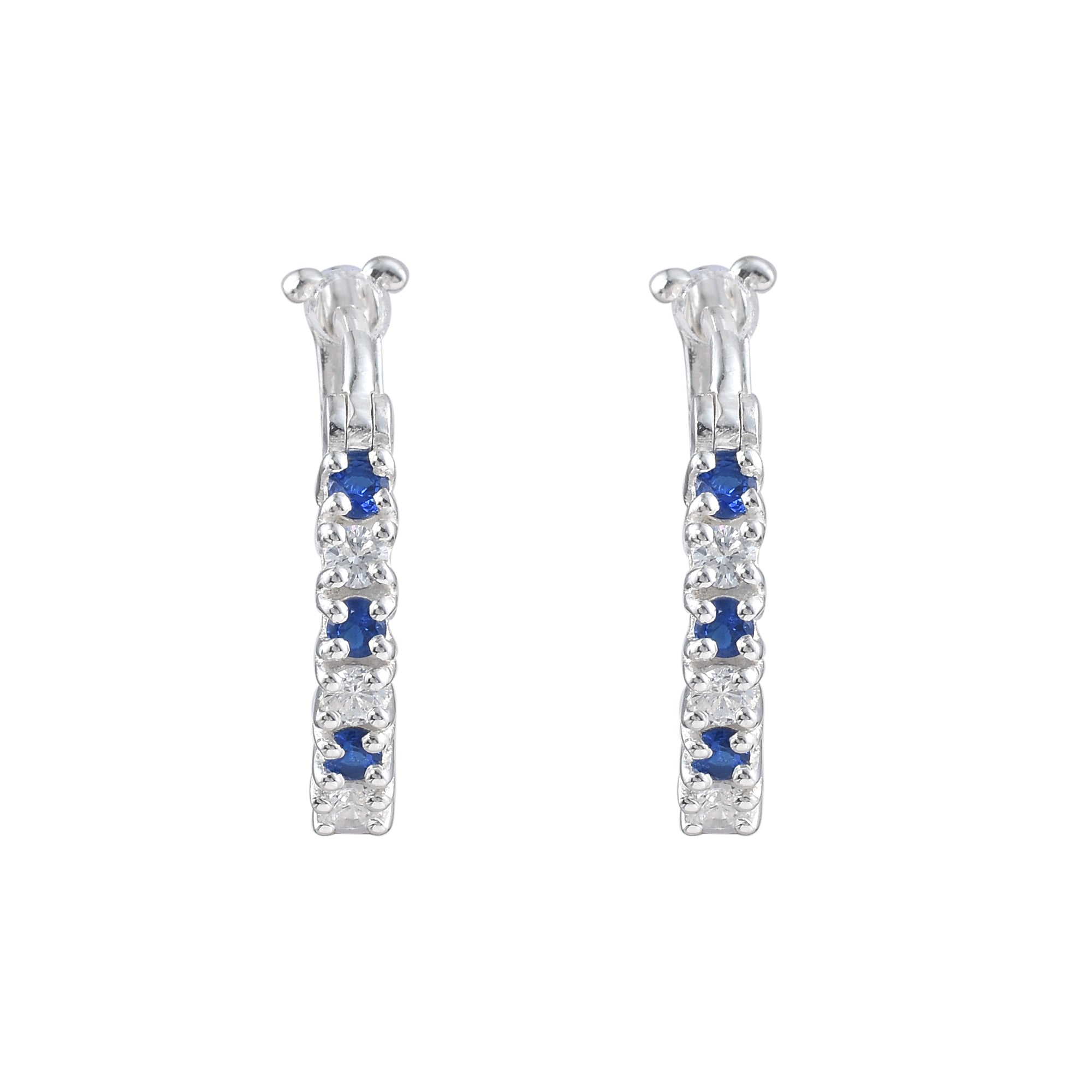 0.36 Carat Round Blue Sapphire Hoop Earrings 925 Sterling Silver