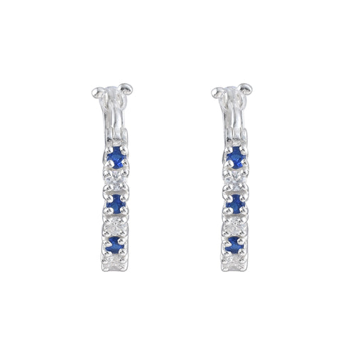 0.36 Carat Round Blue Sapphire Hoop Earrings 925 Sterling Silver