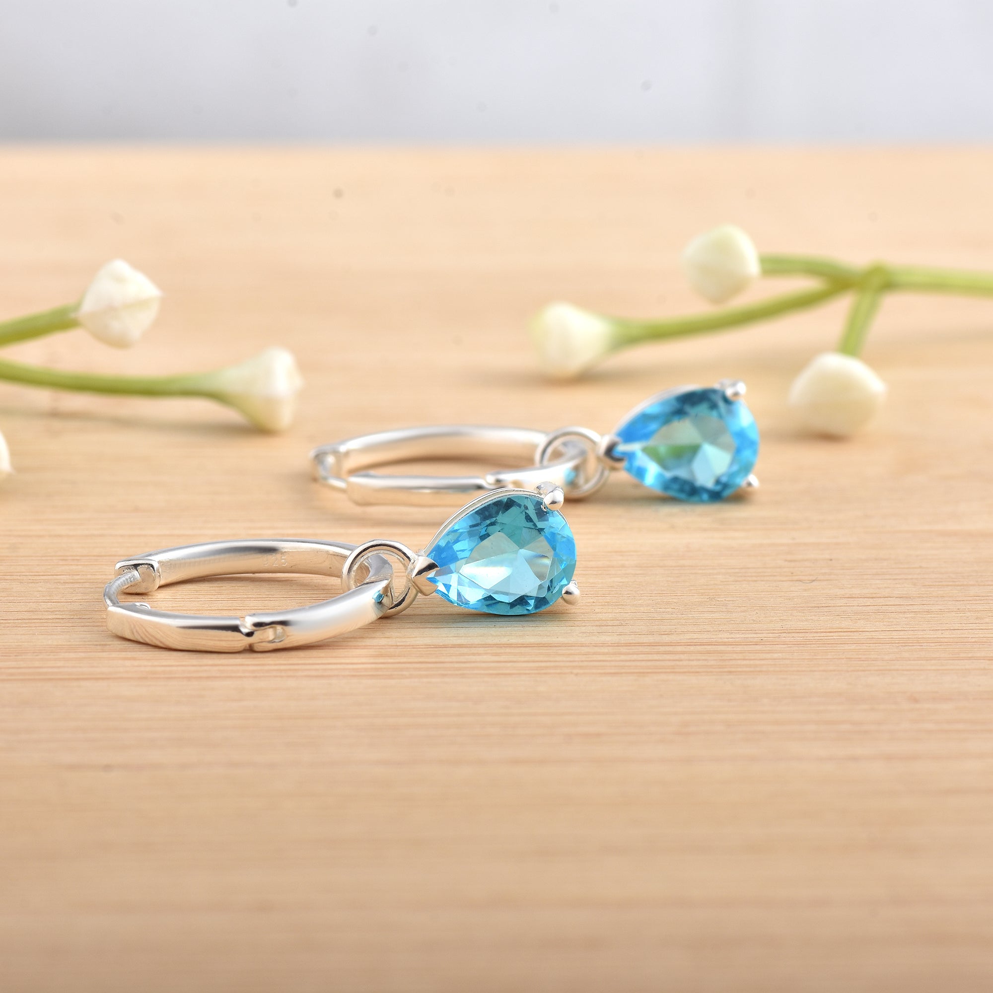 5.00 Carat Pear Shape Swiss Blue Topaz Drop Earrings 925 Sterling Silver