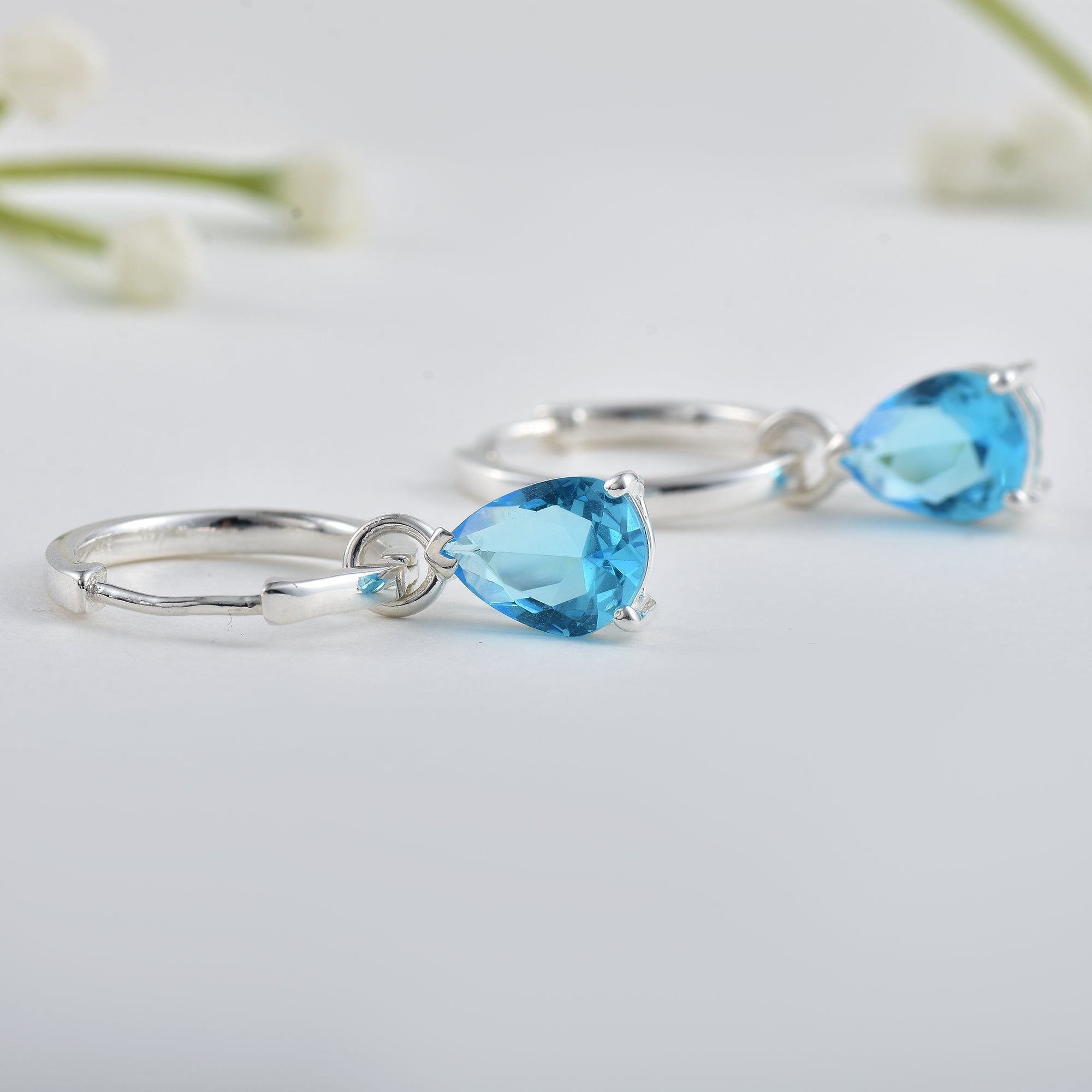 5.00 Carat Pear Shape Swiss Blue Topaz Drop Earrings 925 Sterling Silver