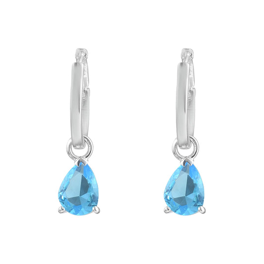Pear-Cut Swiss Blue Topaz Drop Hoop Earrings – 925 Sterling Silver