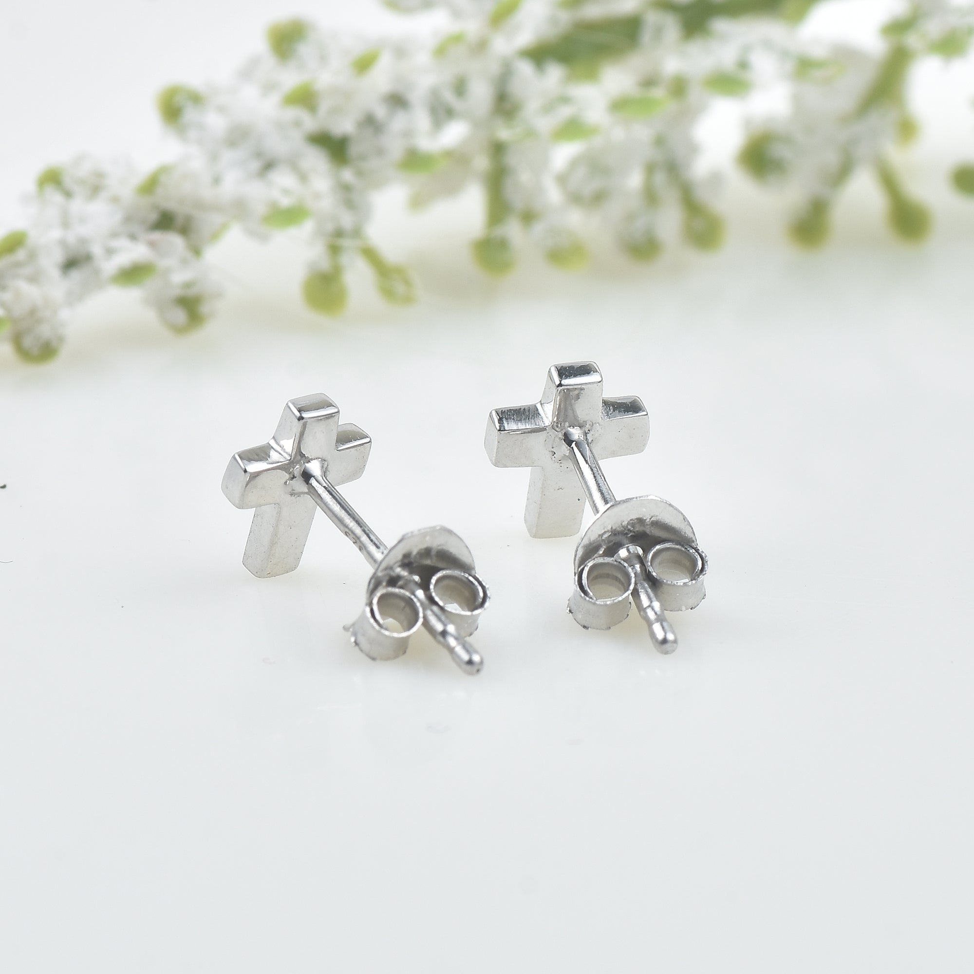 Minimalist Cross Stud Earrings 925 Sterling Silver