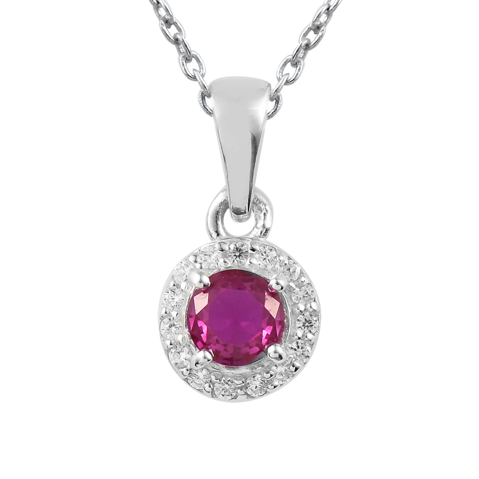 Classic 0.50 Carat Round Ruby Halo Neckalce 925 Sterling Silver