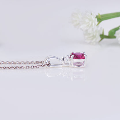 Ruby Red Round Solitaire Pendant Necklace – 925 Sterling Silver