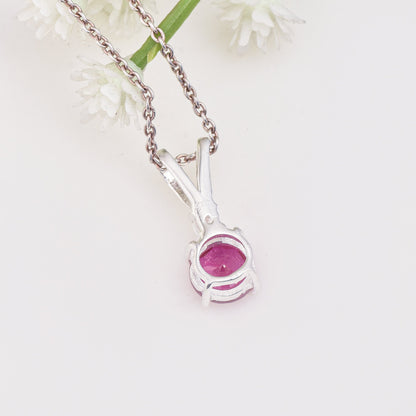 Ruby Red Round Solitaire Pendant Necklace – 925 Sterling Silver
