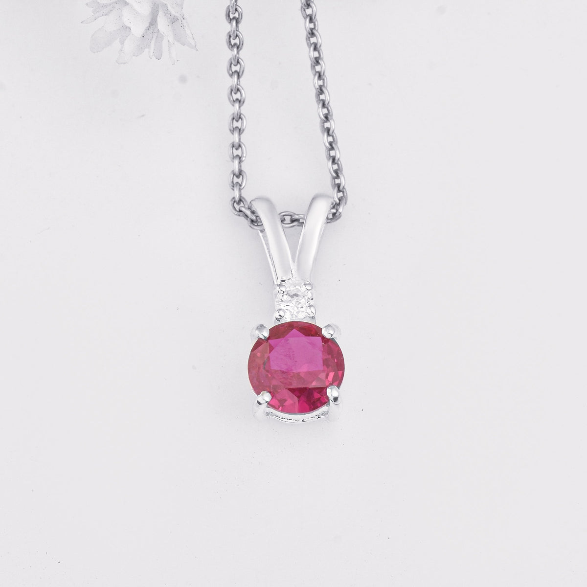 Ruby Red Round Solitaire Pendant Necklace – 925 Sterling Silver