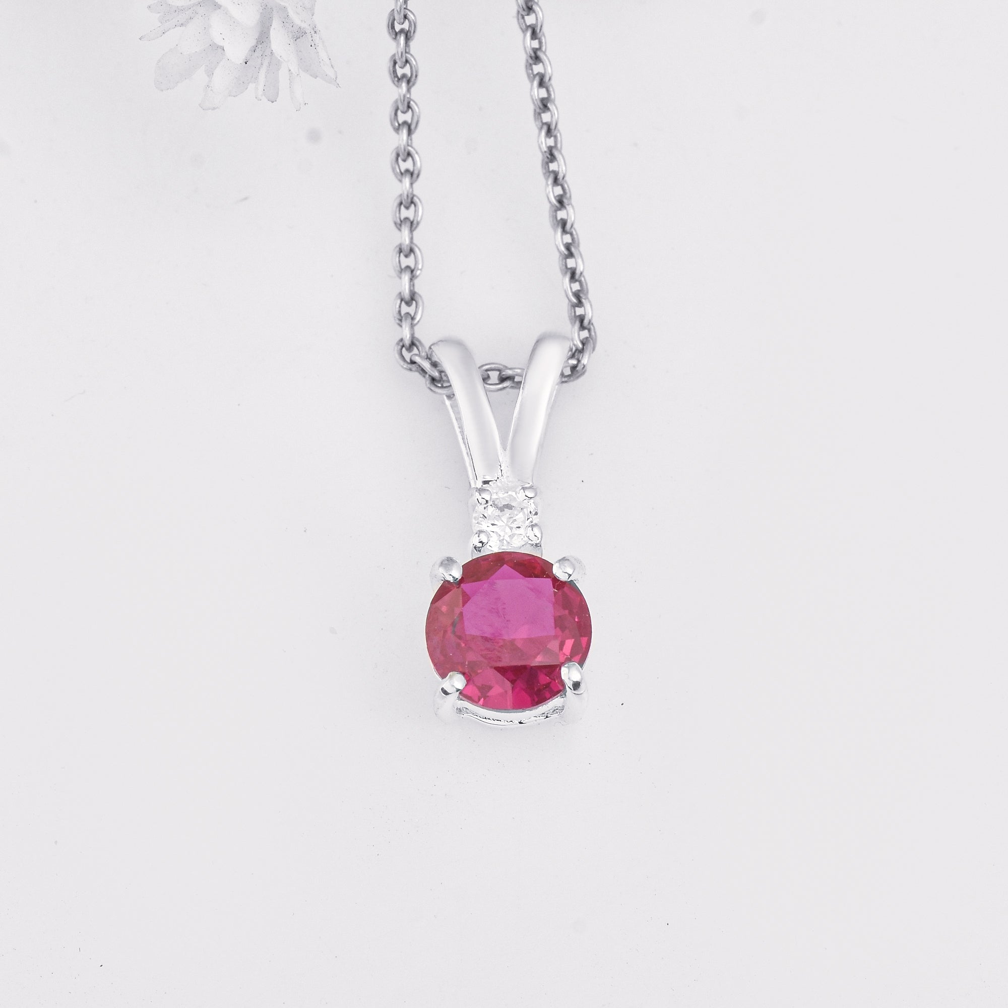 0.75 Carat Round Ruby Solitaire Pendant Necklace 925 Sterling Silver