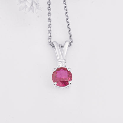 Ruby Red Round Solitaire Pendant Necklace – 925 Sterling Silver