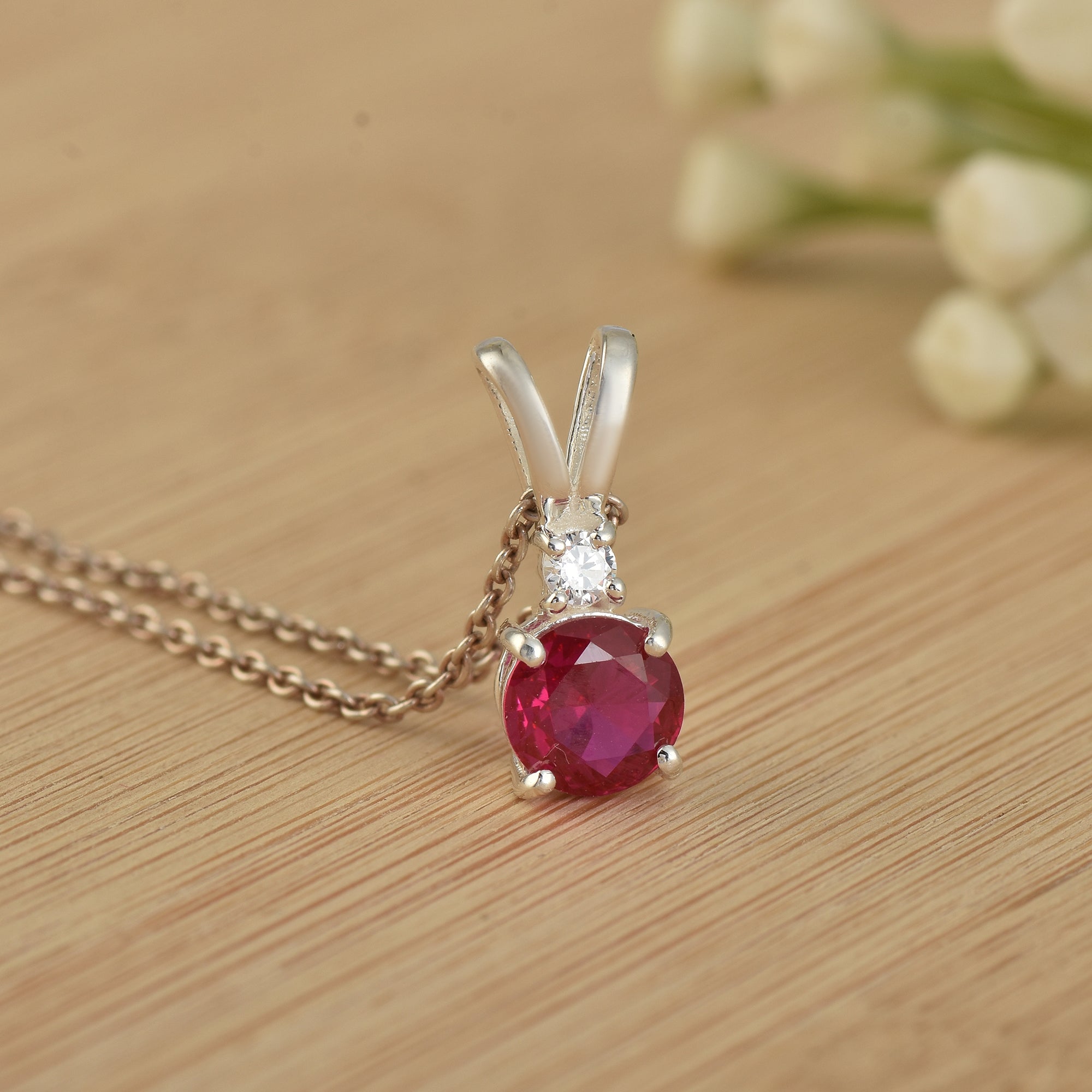 0.75 Carat Round Ruby Solitaire Pendant Necklace 925 Sterling Silver