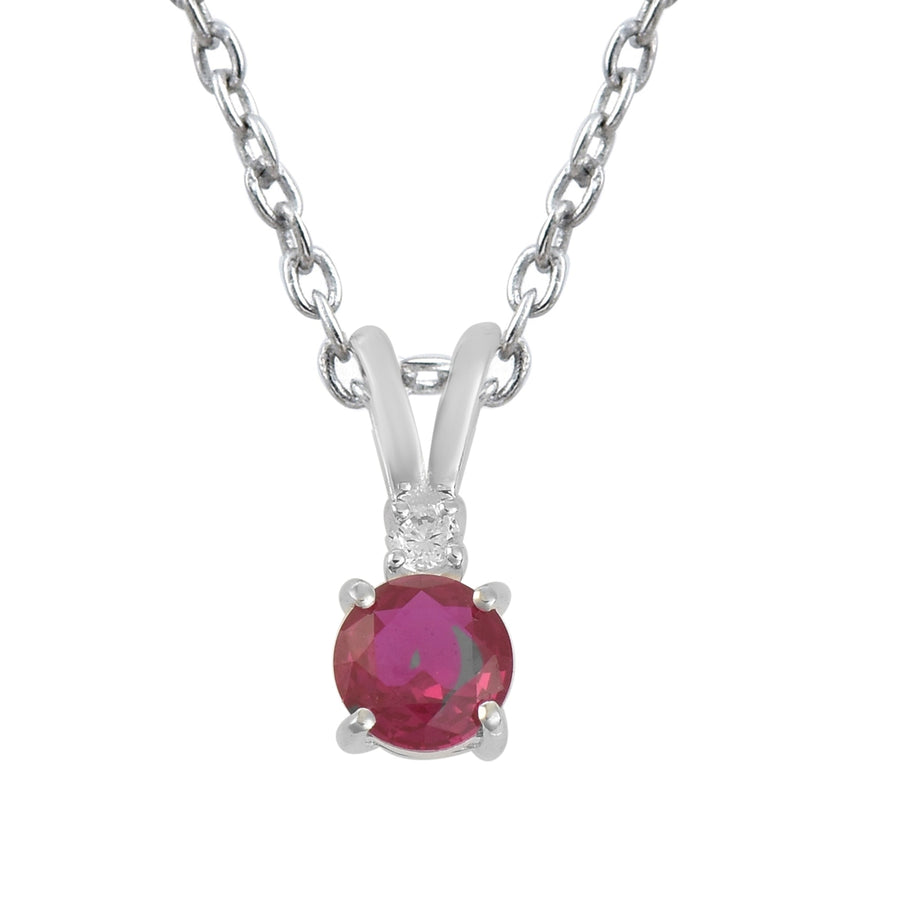 Ruby Red Round Solitaire Pendant Necklace – 925 Sterling Silver