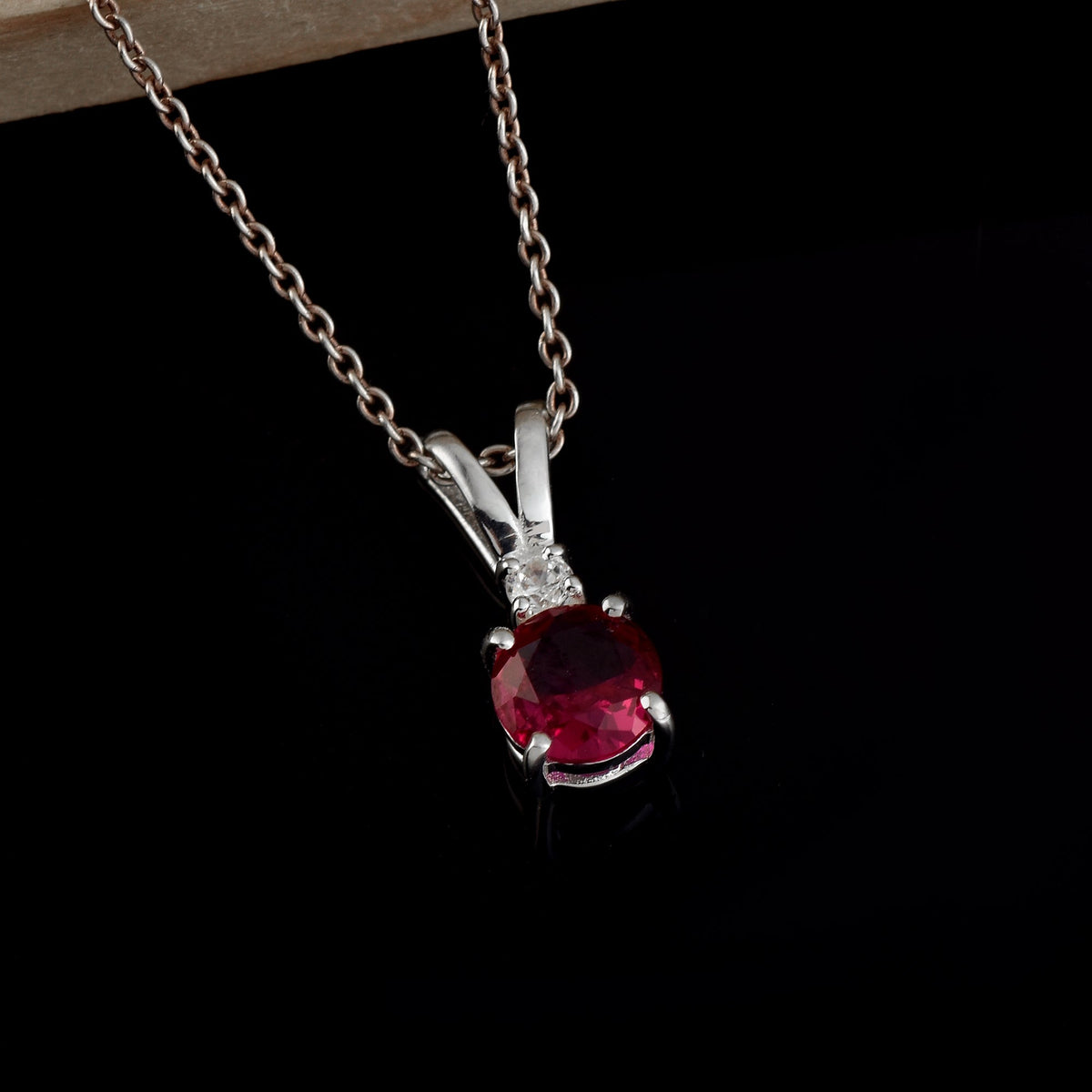 Ruby Red Round Solitaire Pendant Necklace – 925 Sterling Silver