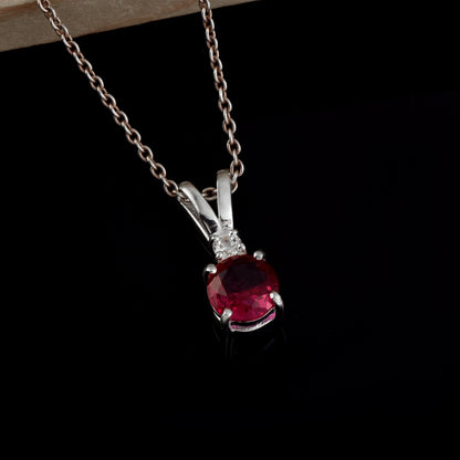 Ruby Red Round Solitaire Pendant Necklace – 925 Sterling Silver