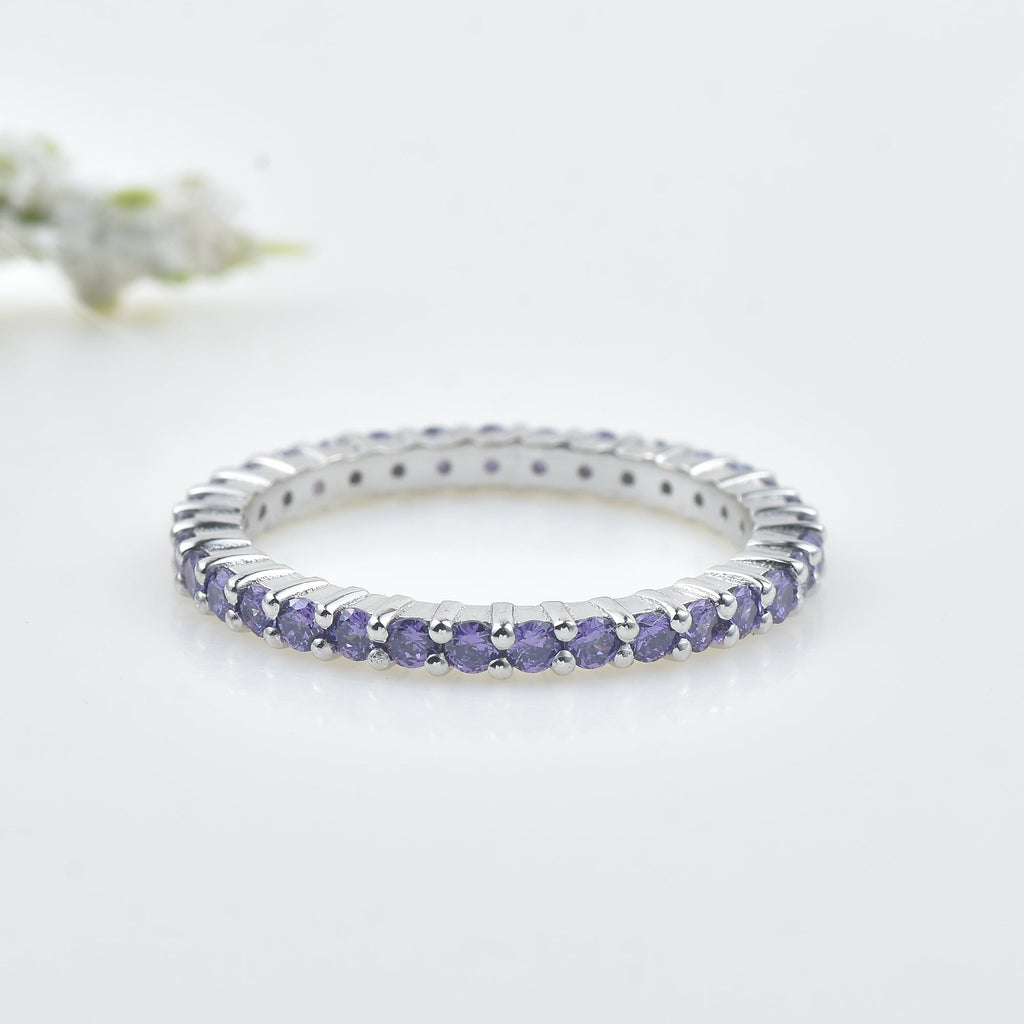 3.30 Carat Round Amethyst Eternity Band Ring 925 Sterling Silver