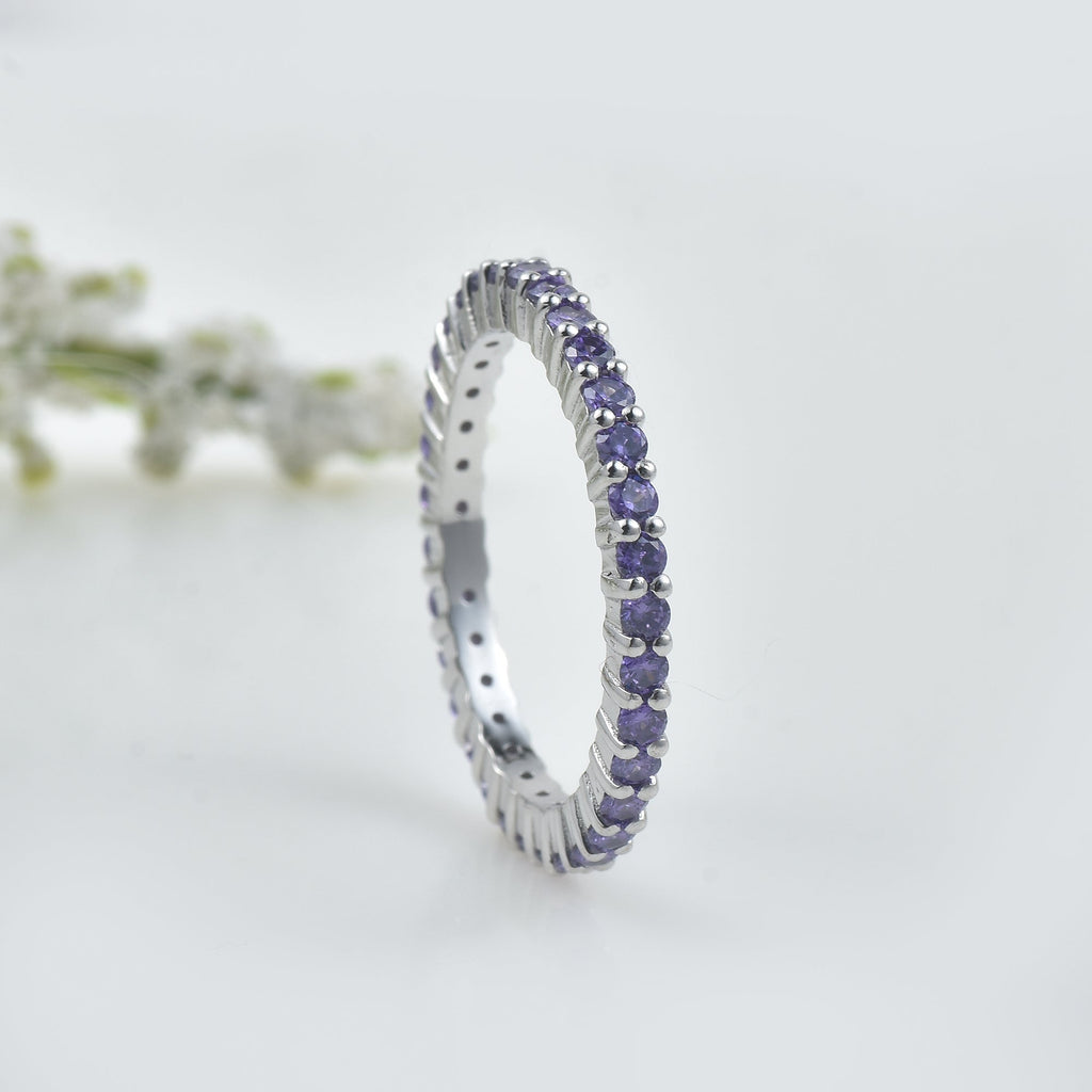 3.30 Carat Round Amethyst Eternity Band Ring 925 Sterling Silver