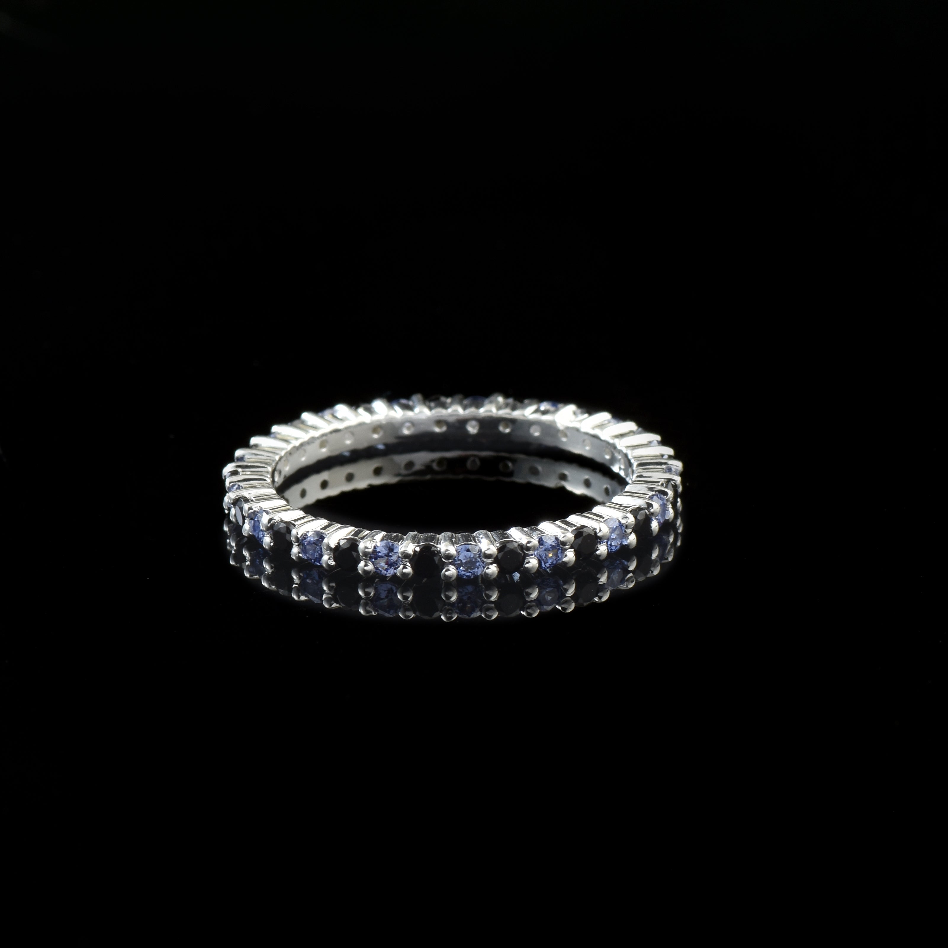 0.90 Ct Round Black Spinel & Tanzanite Eternity Band Ring 925 Sterling Silver