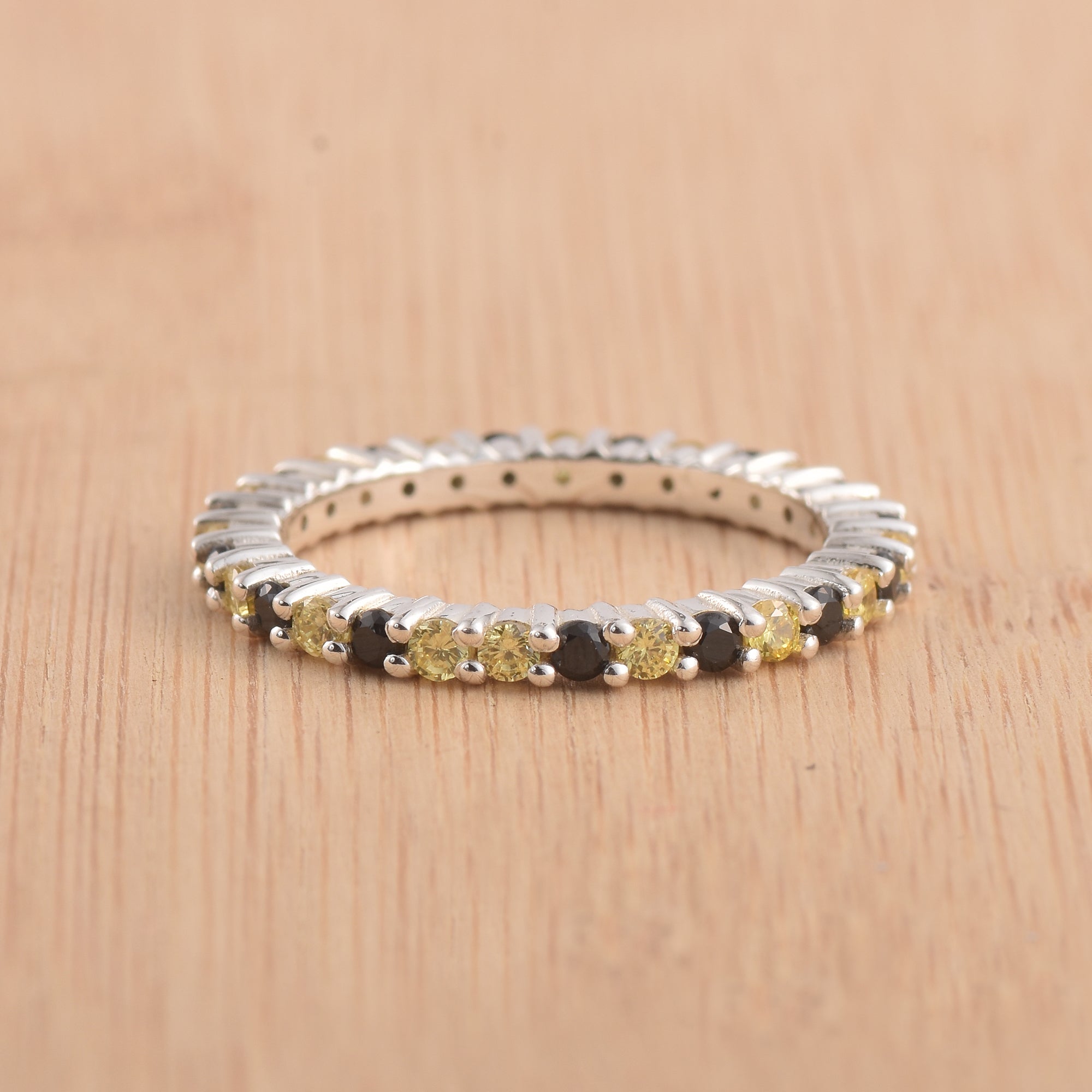 0.90 Ct Round Black Spinel & Citrine Eternity Band Ring 925 Sterling Silver
