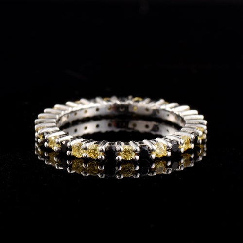 0.90 Ct Round Black Spinel & Citrine Eternity Band Ring 925 Sterling Silver