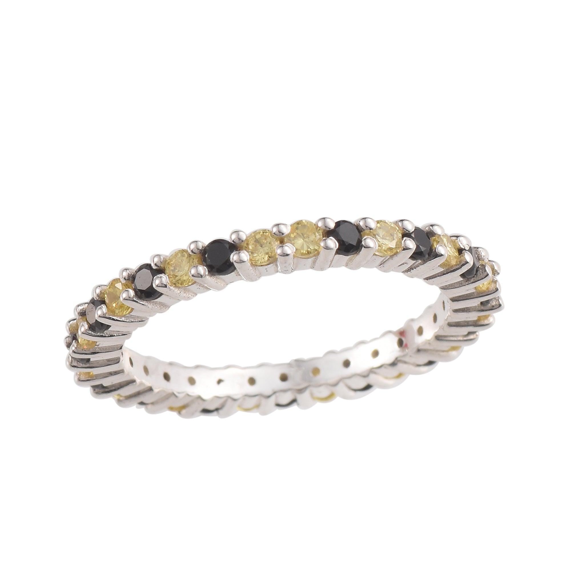 0.90 Ct Round Black Spinel & Citrine Eternity Band Ring 925 Sterling Silver
