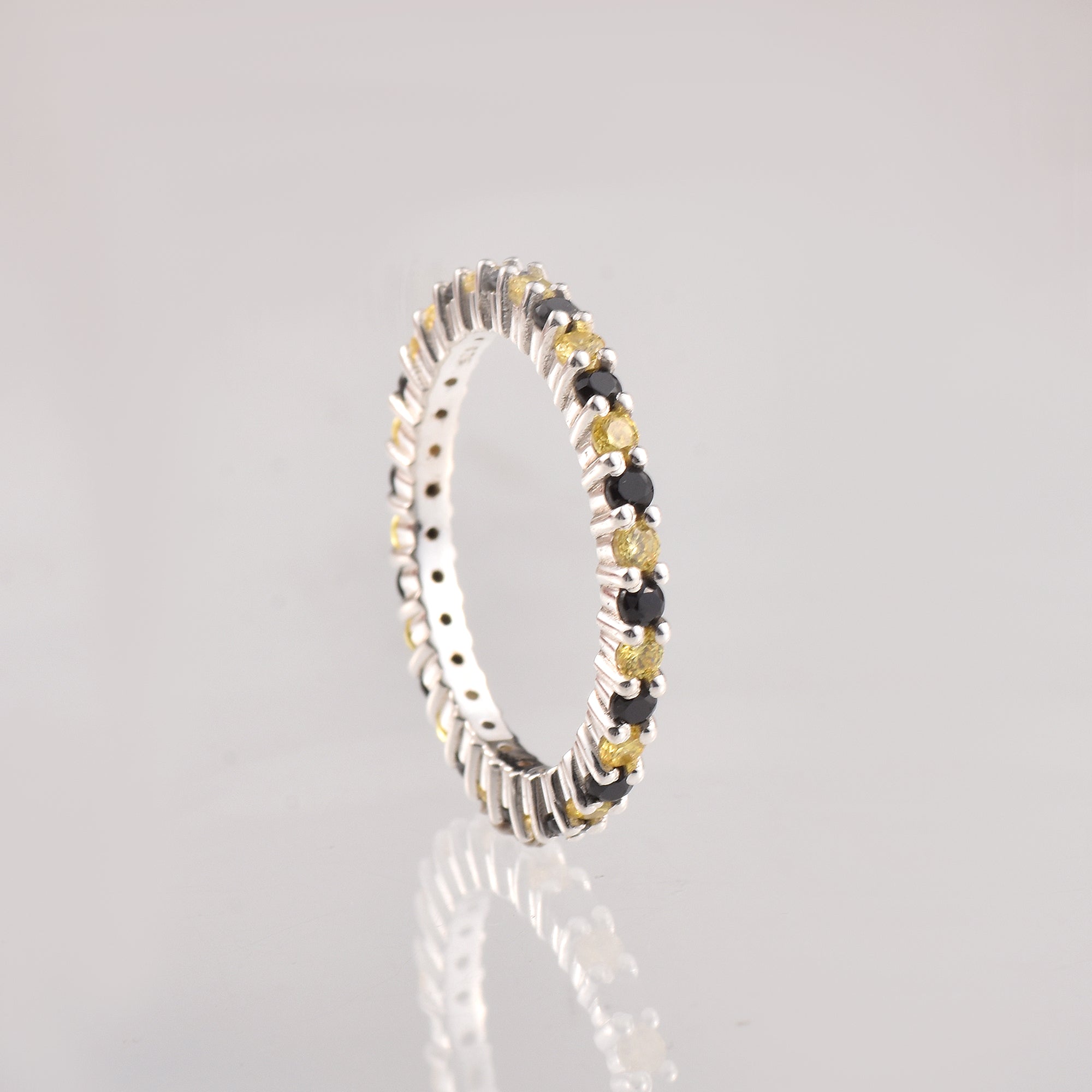 0.90 Ct Round Black Spinel & Citrine Eternity Band Ring 925 Sterling Silver