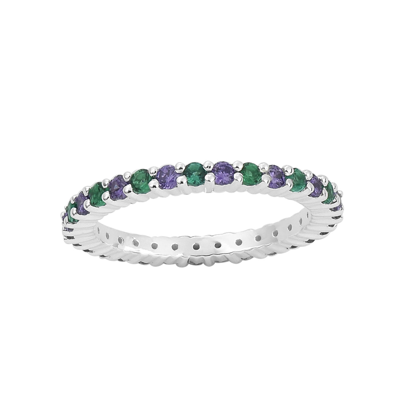 0.90 Ct Round Emerald & Amethyst Eternity Band Ring 925 Sterling Silver