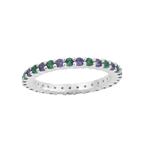 0.90 Ct Round Emerald & Amethyst Eternity Band Ring 925 Sterling Silver