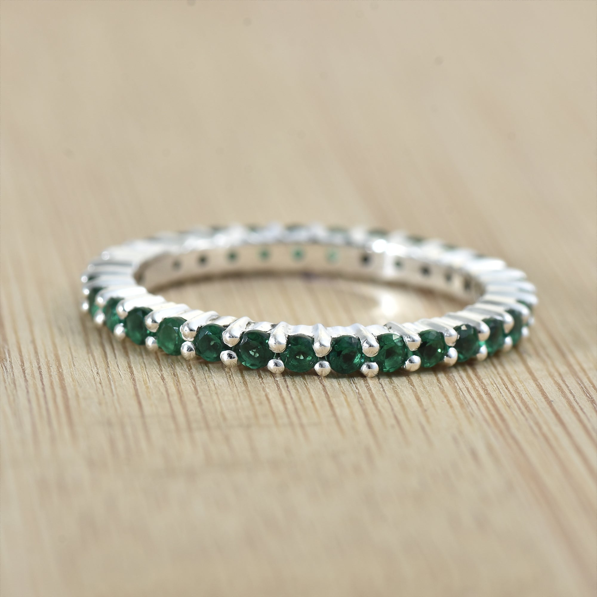 0.90 Ct Round Emerald Eternity Band Ring 925 Sterling Silver