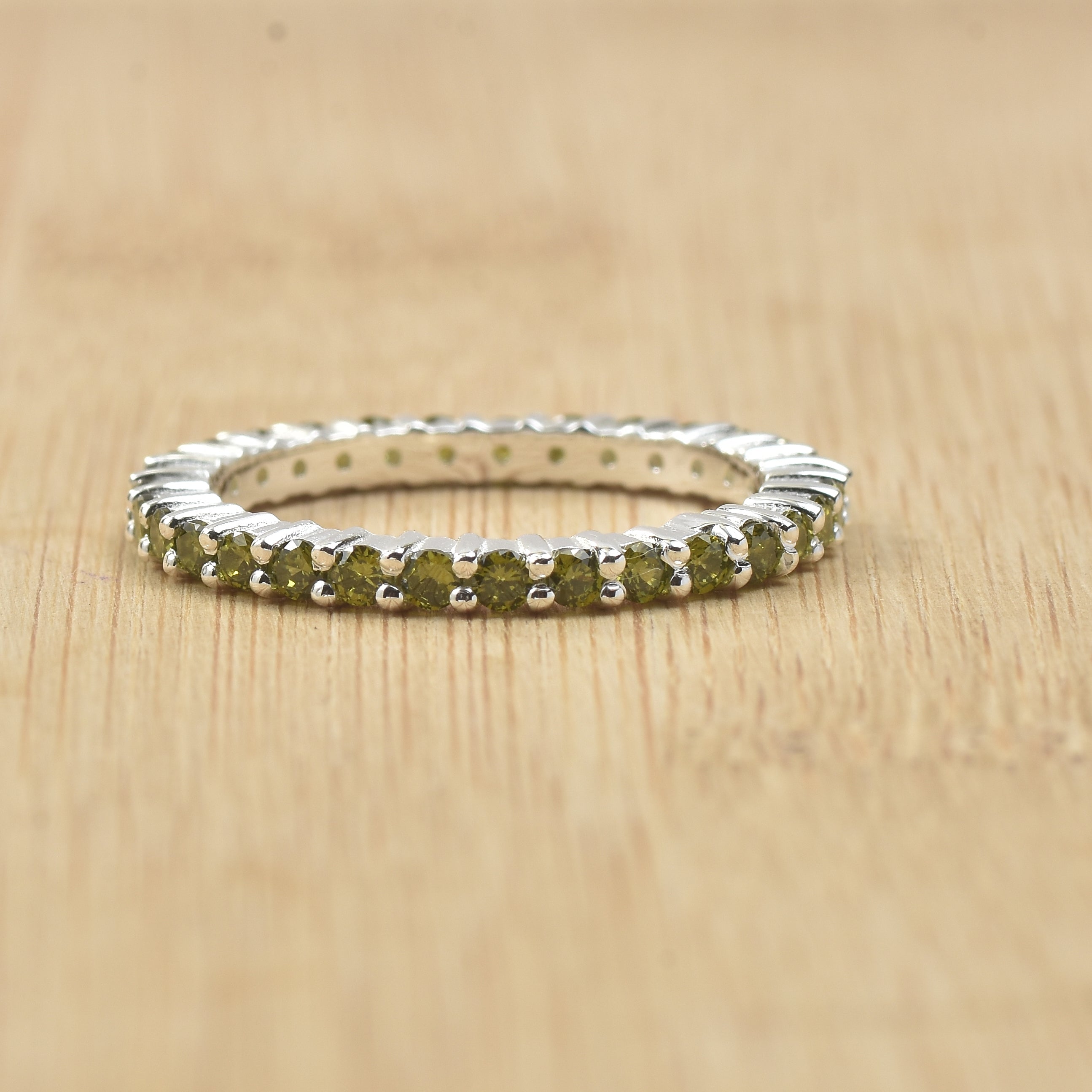 0.90 Ct Round Peridot Eternity Ring 925 Sterling Silver