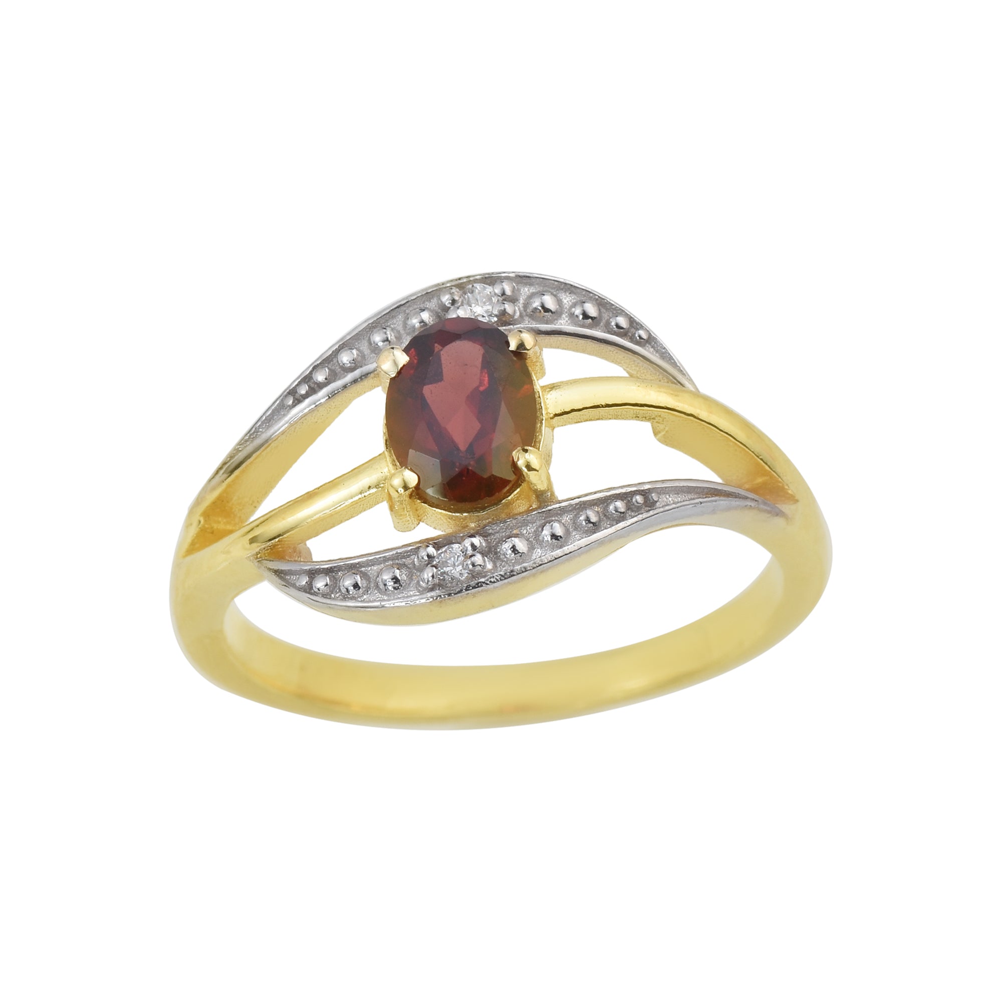 1.00 Ct Oval Rhodolite Garnet Solitare Ring 925 Sterling Silver Yellow Plated