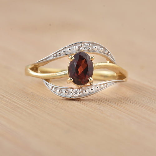 1.00 Ct Oval Rhodolite Garnet Solitare Ring 925 Sterling Silver Yellow Plated