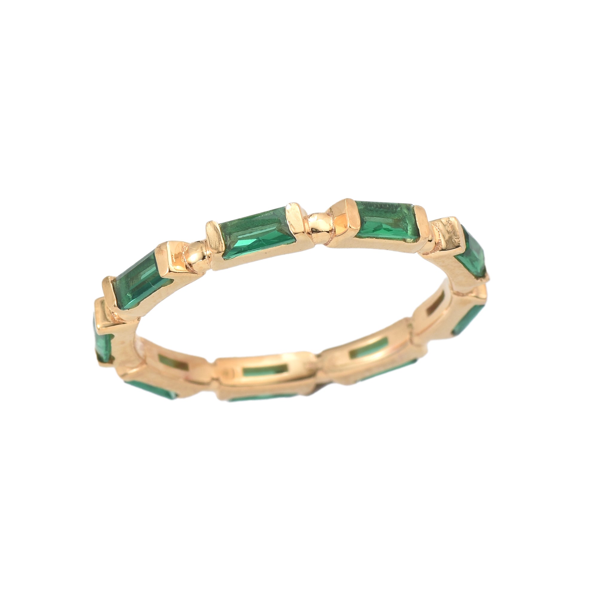 0.18 Ct Baguette Emerald Eternity Ring 925 Sterling Silver Yellow Plated