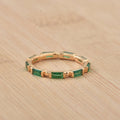 0.18 Ct Baguette Emerald Eternity Ring 925 Sterling Silver Yellow Plated