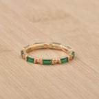0.18 Ct Baguette Emerald Eternity Ring 925 Sterling Silver Yellow Plated