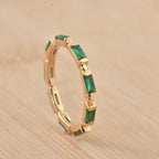 0.18 Ct Baguette Emerald Eternity Ring 925 Sterling Silver Yellow Plated