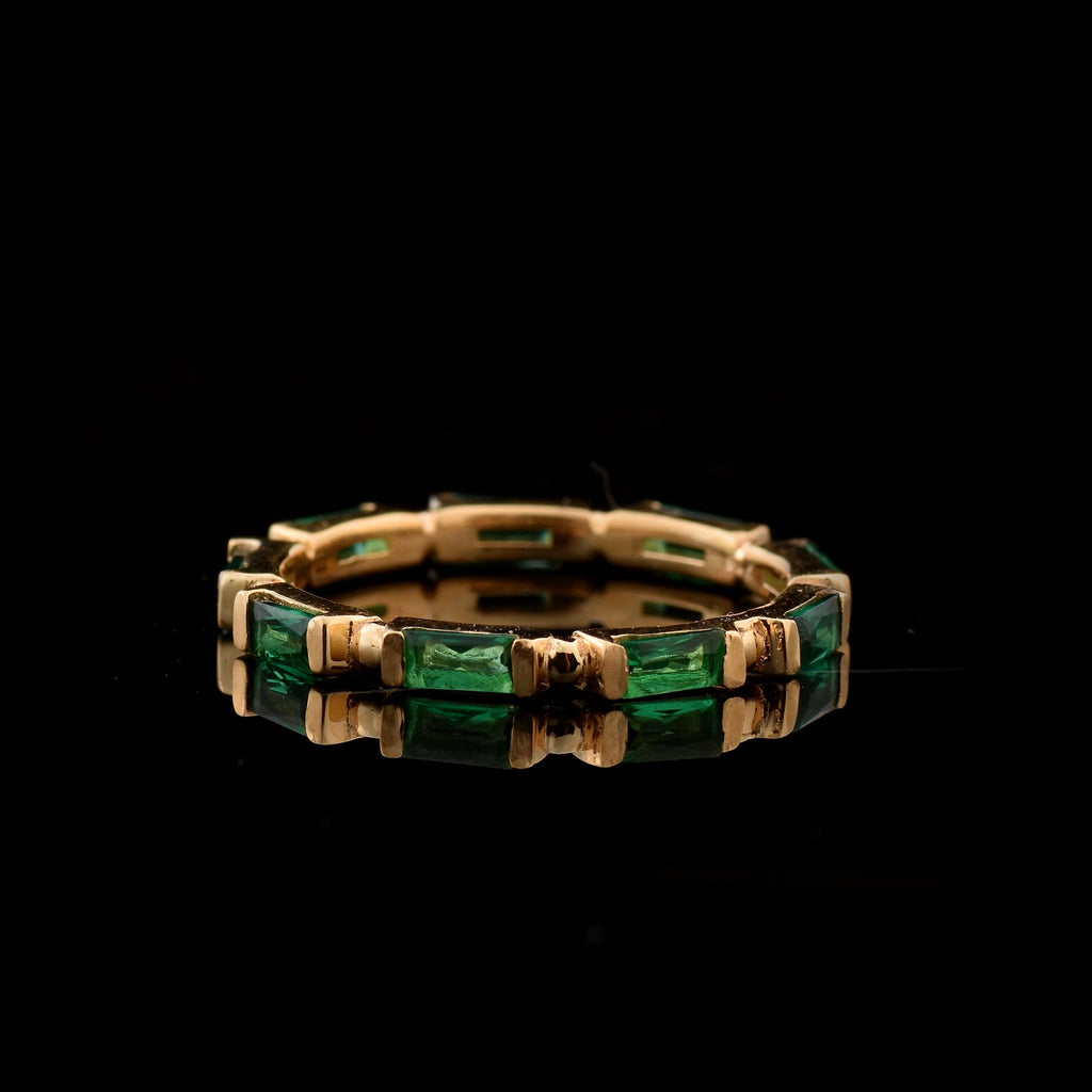 0.18 Ct Baguette Emerald Eternity Ring 925 Sterling Silver Yellow Plated