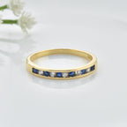 0.03 Ct Round Blue Sapphire Eternity Band Ring 925 Sterling Silver Yellow Plated