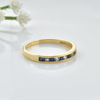 0.03 Ct Round Blue Sapphire Eternity Band Ring 925 Sterling Silver Yellow Plated