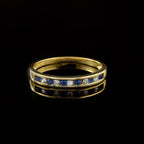 0.03 Ct Round Blue Sapphire Eternity Band Ring 925 Sterling Silver Yellow Plated