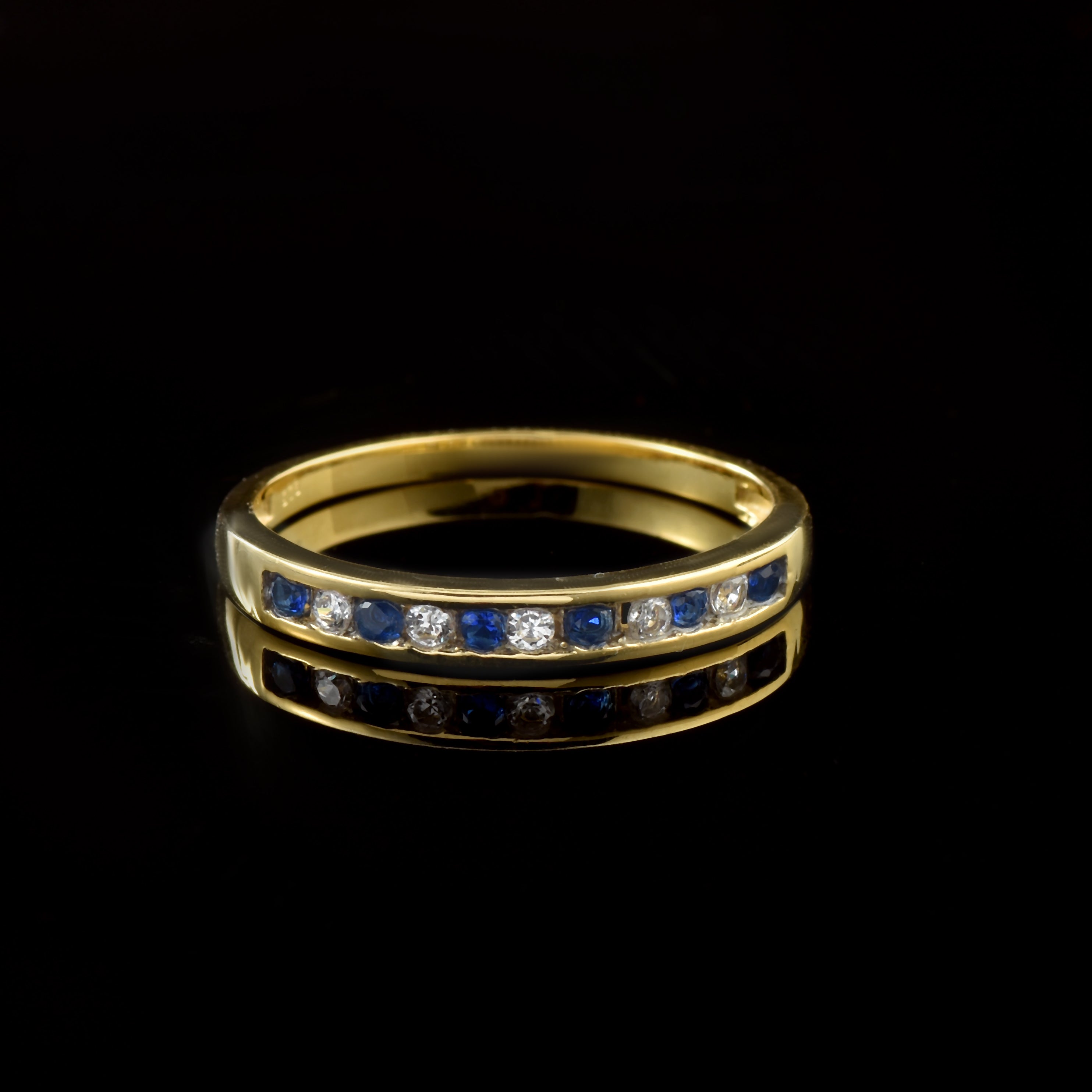 0.03 Ct Round Blue Sapphire Eternity Band Ring 925 Sterling Silver Yellow Plated