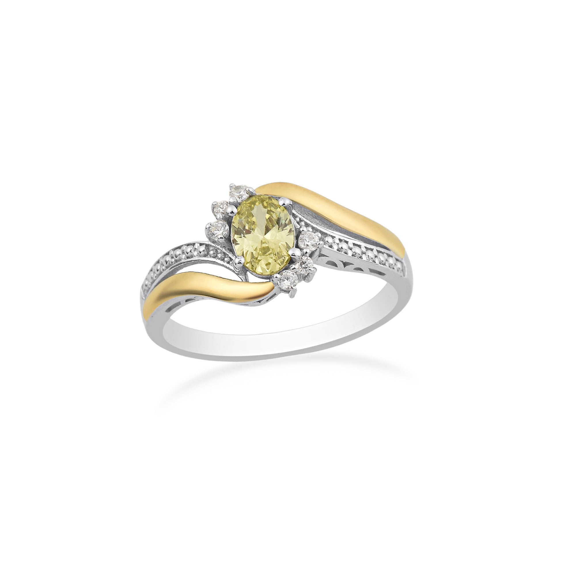 1.00 Carat Lemon Quartz Oval Cut Two-Tone Ring 925 Sterling Silver