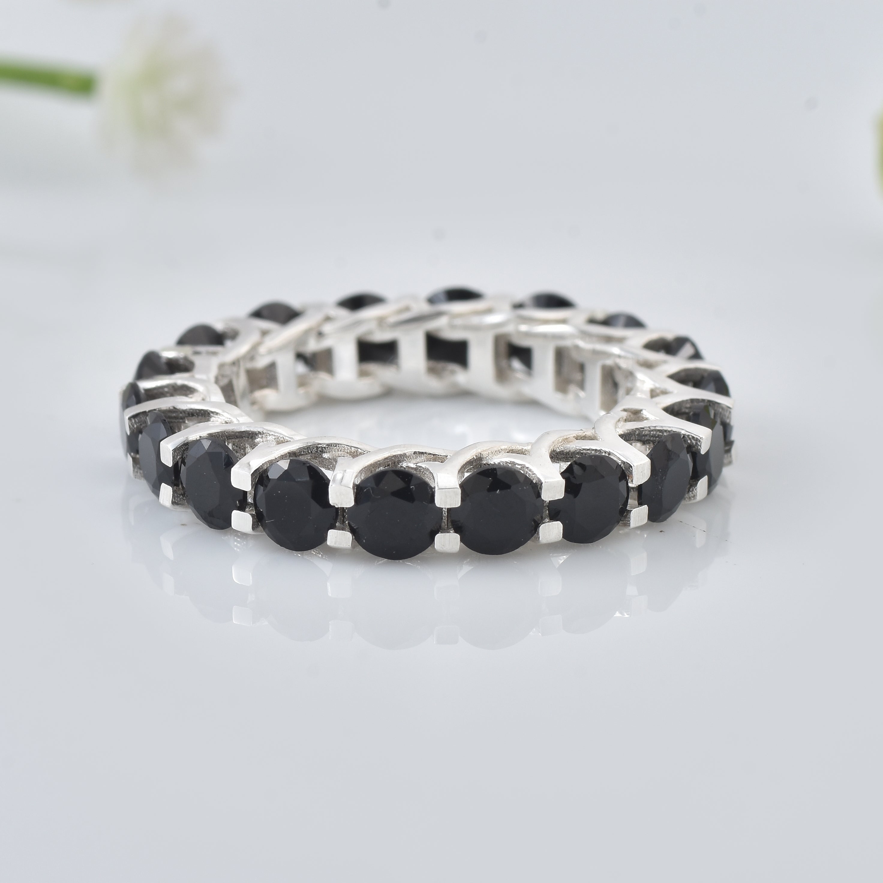 4.5 Ct Round Cut Black Spinel Eternity Band Ring 925 Sterling Silver