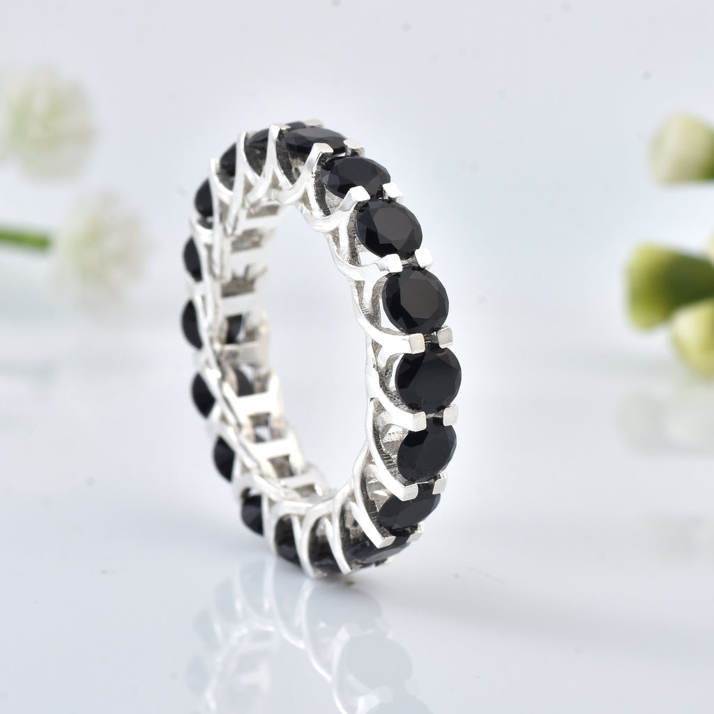 5.00 Ct Round Black Spinel Eternity Ring 925 Sterling Silver