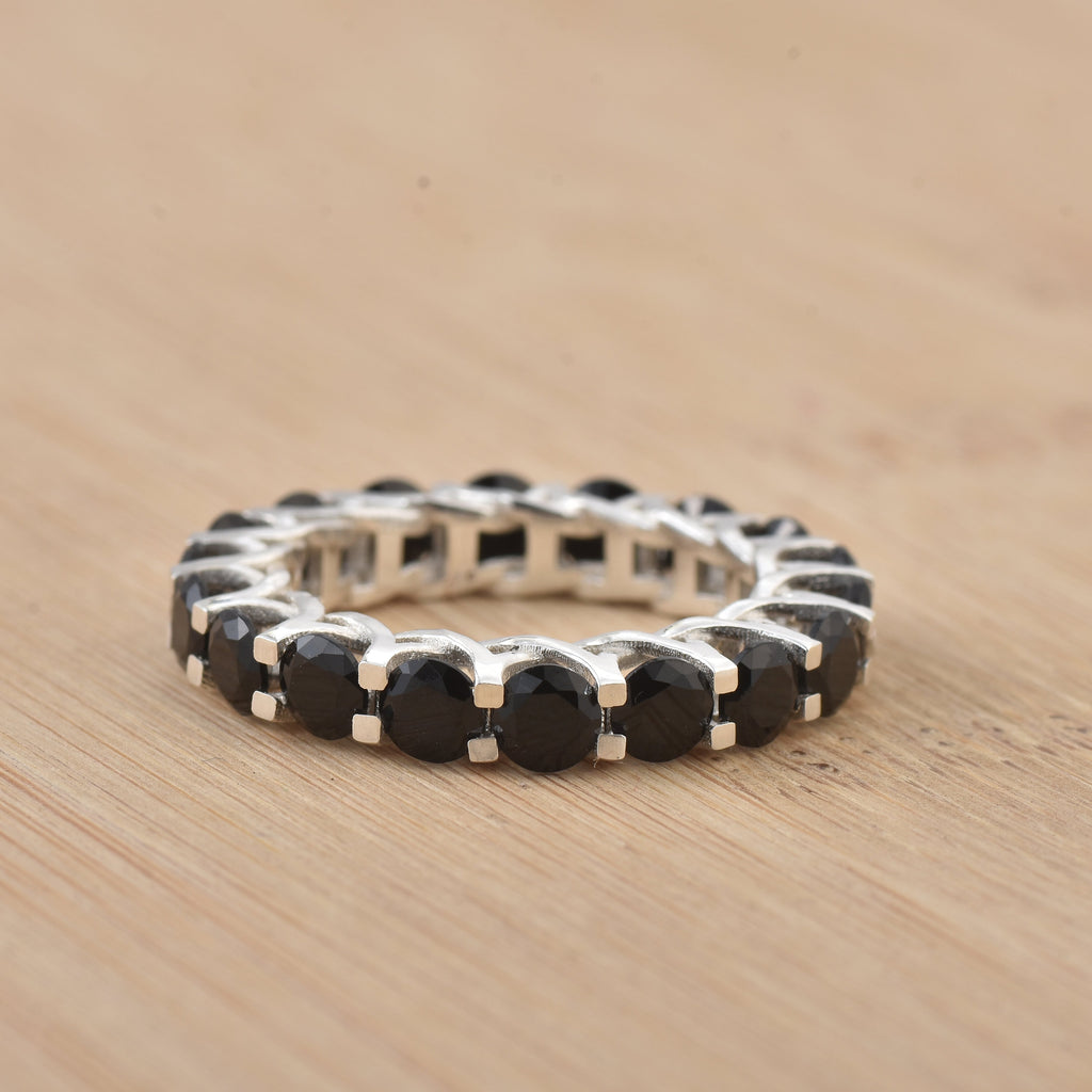 5.00 Ct Round Black Spinel Eternity Ring 925 Sterling Silver