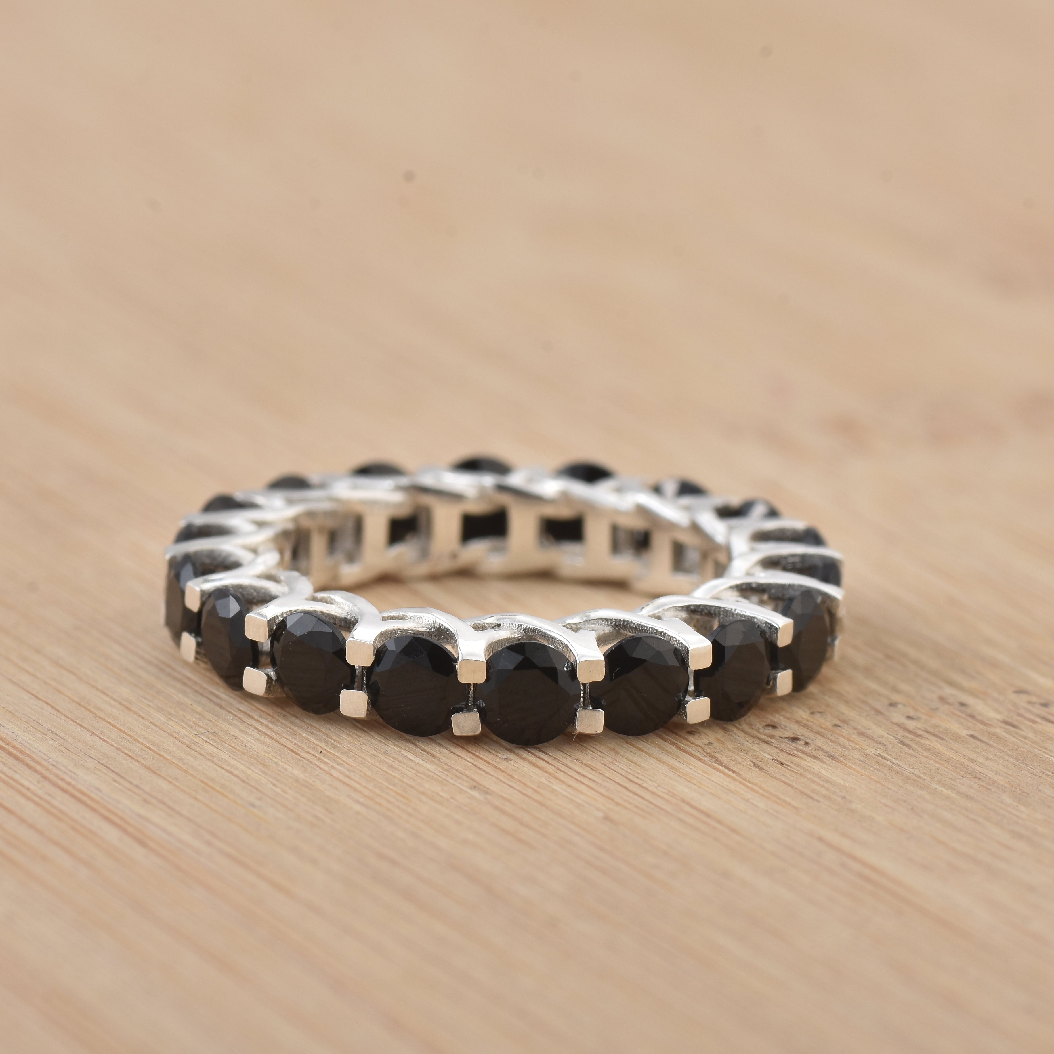 5.00 Ct Round Black Spinel Eternity Ring 925 Sterling Silver