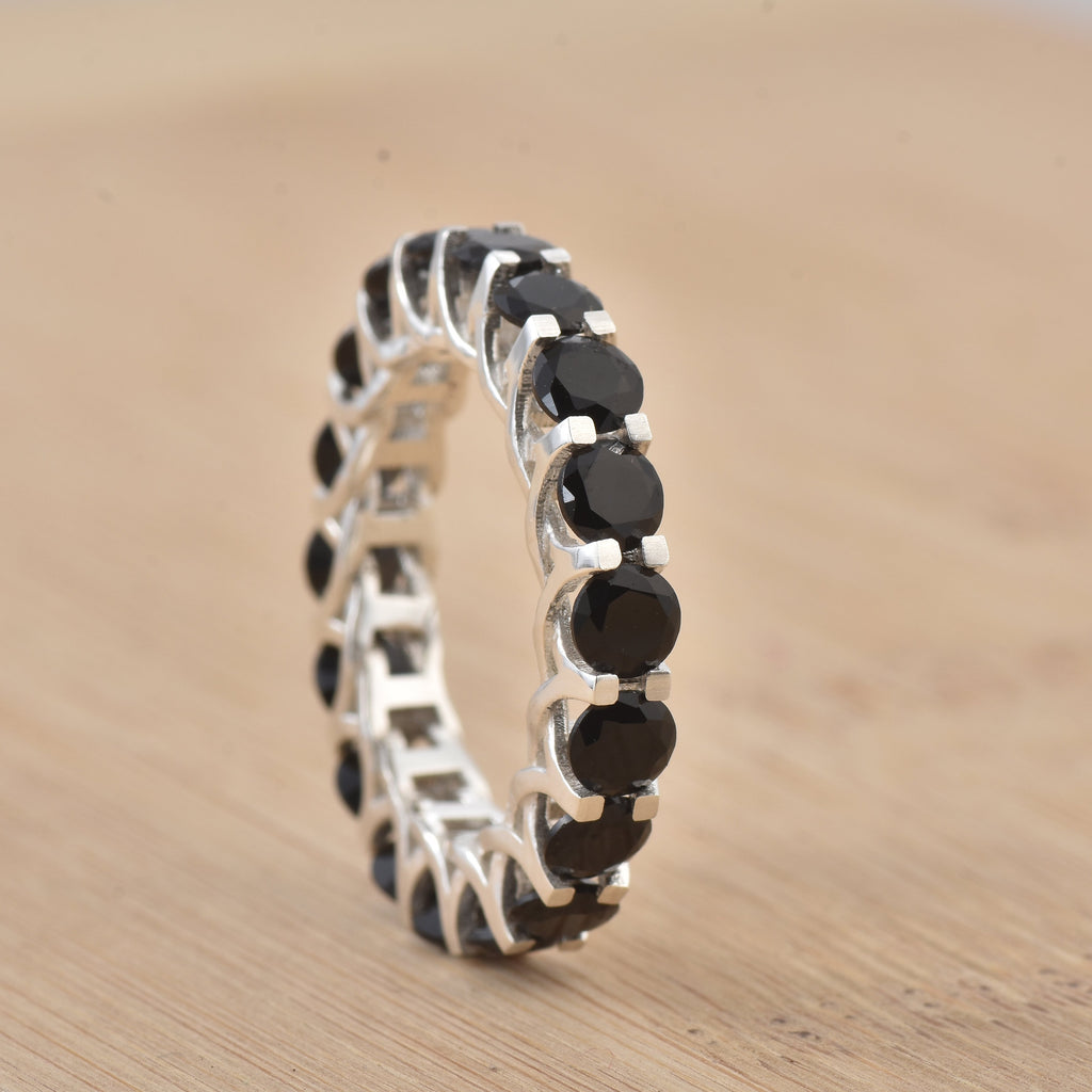 4.5 Ct Round Cut Black Spinel Eternity Band Ring 925 Sterling Silver