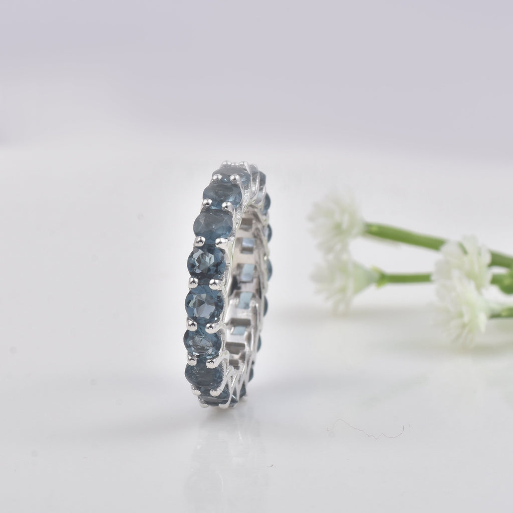 4.5 Carat Round Cut London Blue Topaz Eternity Band Ring 925 Sterling Silver