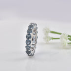 4.5 Carat Round Cut London Blue Topaz Eternity Band Ring 925 Sterling Silver